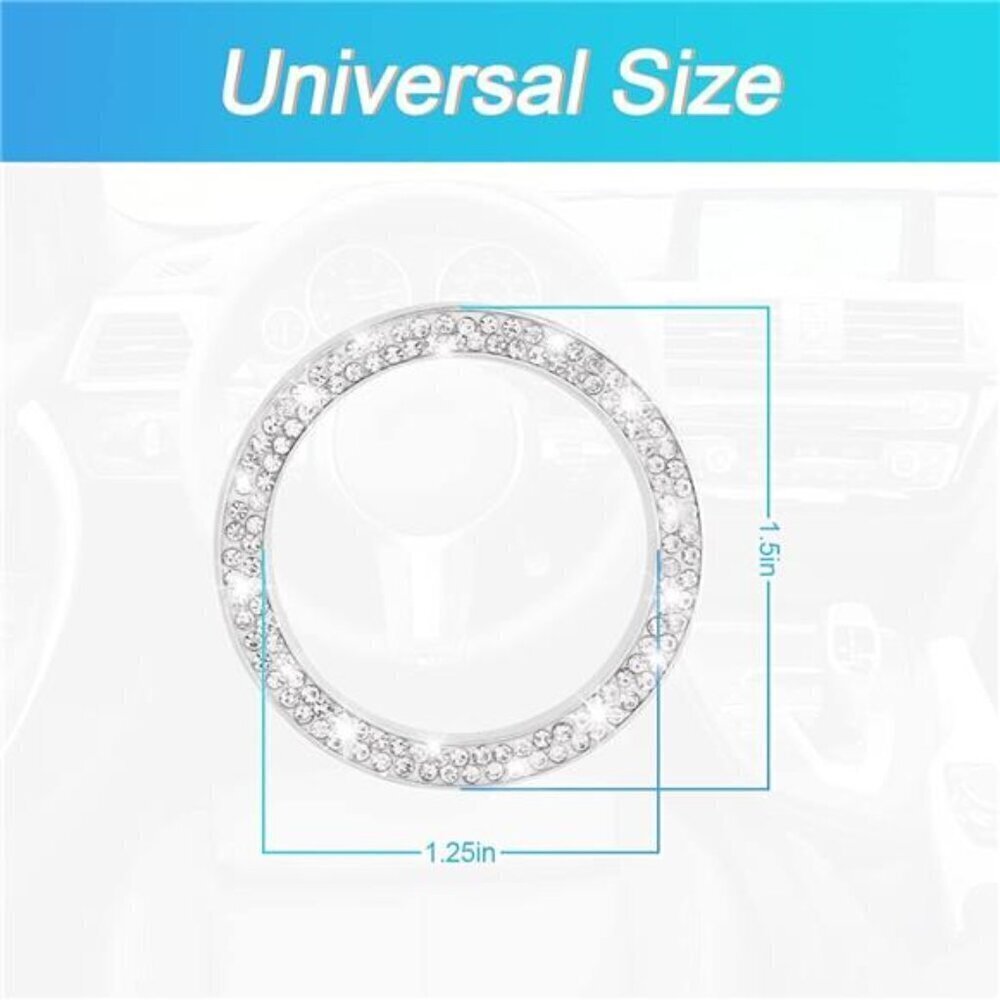Silver Car Start Button Bling Rhinestone Diamond Engine Button Ring 2-Pack - Picture 2 of 7
